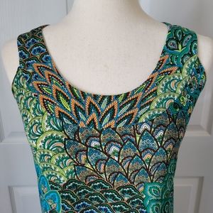 Peacock Print Colorful Maxi Dress Sleeveless Size P/S